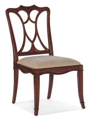 Hooker Furniture Charleston Elegant Upholstered Side Chair With Sand Fabric Seat, Maraschino Cherry Finish, Classic Fretwork And Rolled Claw Arms Dark Brown 6750-75310-85