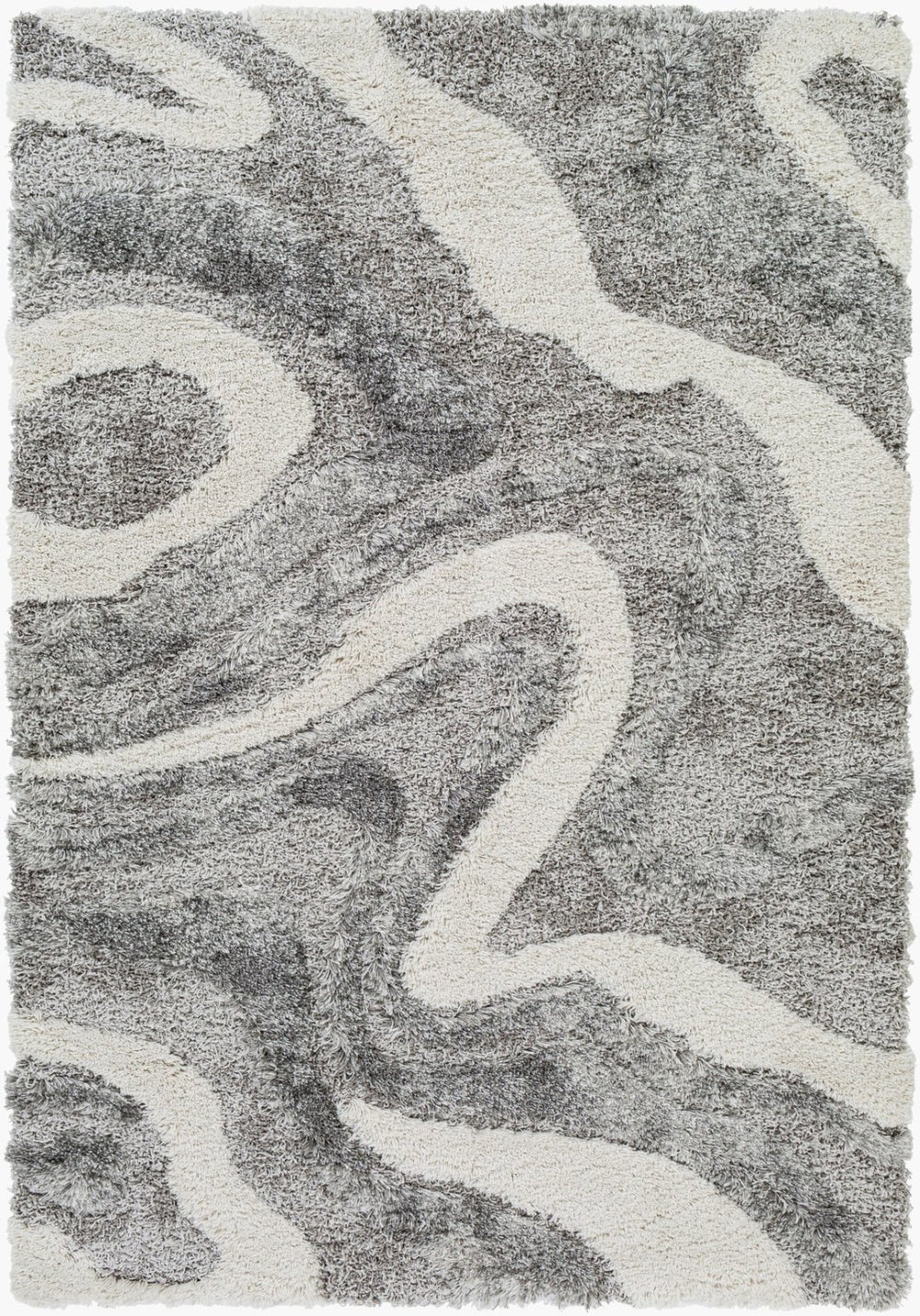 Livabliss Alta Plush Polypropylene Shag Rug Scandinavian Modern Accent for Bedroom or Living Room Charcoal, White 2' x 2'11" ASG2303-23