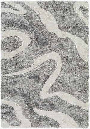 Livabliss Alta Plush Polypropylene Shag Rug Scandinavian Modern Accent for Bedroom or Living Room Charcoal, White 2' x 2'11" ASG2303-23