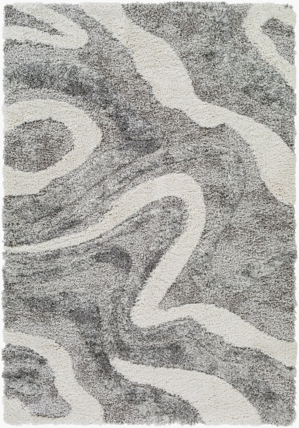 Livabliss Alta Plush Polypropylene Shag Rug Scandinavian Modern Accent for Bedroom or Living Room Charcoal, White 2' x 2'11" ASG2303-23