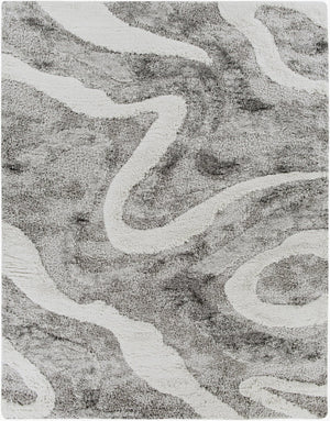 Livabliss Alta Plush Polypropylene Shag Rug Scandinavian Modern Accent for Bedroom or Living Room Charcoal, White 7'10" x 10' ASG2303-71010