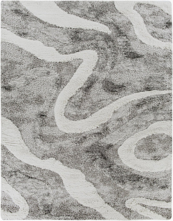 Livabliss Alta Plush Polypropylene Shag Rug Scandinavian Modern Accent for Bedroom or Living Room Charcoal, White 7'10" x 10' ASG2303-71010