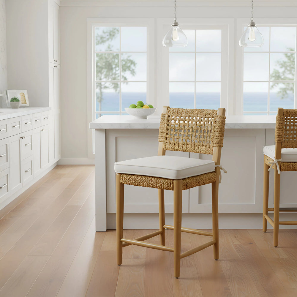 Alpine Furniture Ashbury Handwoven Water Hyacinth Counter Stools Set of 2 for Kitchen Islands FA-14