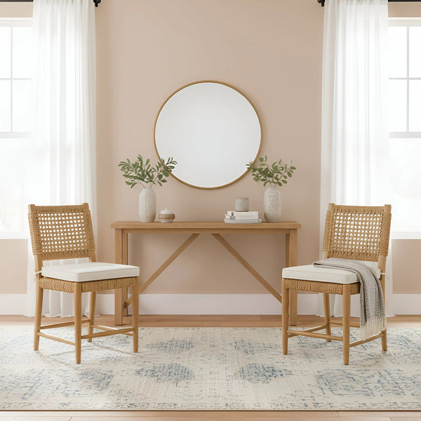 Ashbury Water Hyacinth Woven Dining Chairs Set of 2 Coastal Natural Fiber Seats