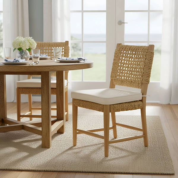 Alpine Furniture Ashbury Water Hyacinth Woven Dining Chairs Set of 2 Coastal Natural Fiber Seats FA-15