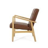 Christopher Knight Home® - Noble House - Marcola Mid Century Modern Upholstered Club Chair with Wood Frame, Cognac Brown and Walnut