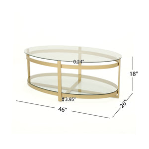 English Elm Christopher Knight Home® - COFFEE Antique Brass Glass Coffee Table 49" L Elegant Mid-Century Design Durable Tempered Top 63451.00