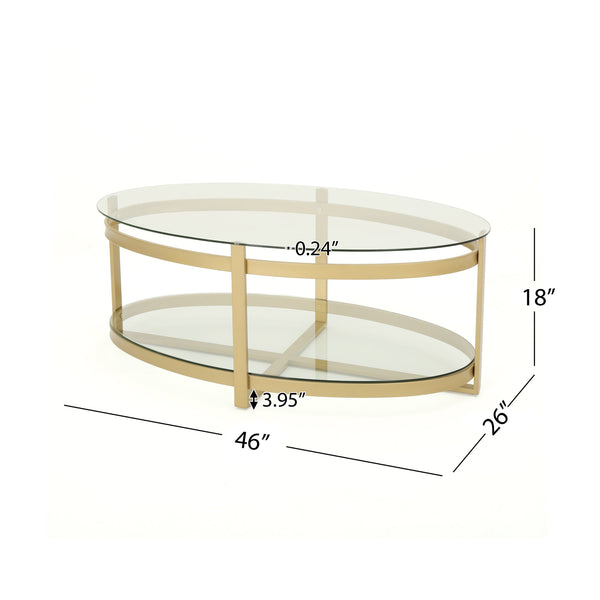 English Elm Christopher Knight Home® - COFFEE Antique Brass Glass Coffee Table 49" L Elegant Mid-Century Design Durable Tempered Top 63451.00