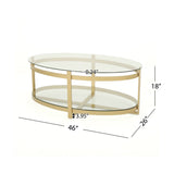 Christopher Knight Home® - Noble House - Plumeria Modern Glam Tempered Glass Oval Coffee Table with Iron Frame, Brass Finish