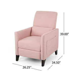 English Elm Pushback Recliner Accent Chair Solid Birch Frame Rivet Detail Mid-century Living Room Seat Blush 65532.00LBLSH