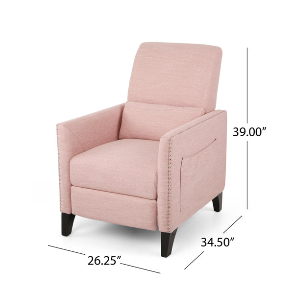 English Elm Pushback Recliner Accent Chair Solid Birch Frame Rivet Detail Mid-century Living Room Seat Blush 65532.00LBLSH