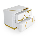 VIG Furniture Modrest Aspen Modern Wide White and Gold Nightstand VGVCN1801-WHT-W