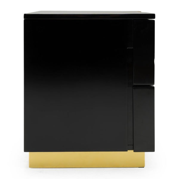VIG Furniture Aspen High-Gloss Black Nightstand With Gold Branch Accents, Soft-Close Drawers & Wide Top (W28") VGVCN1801-BLKX-NS-W