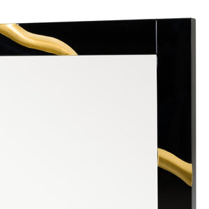 VIG Furniture Aspen Black High-Gloss Large Mirror With Gold Trim — Modern Glam Rectangular Ready-To-Hang Accent Piece VGVC-J1801-M-L-MIR