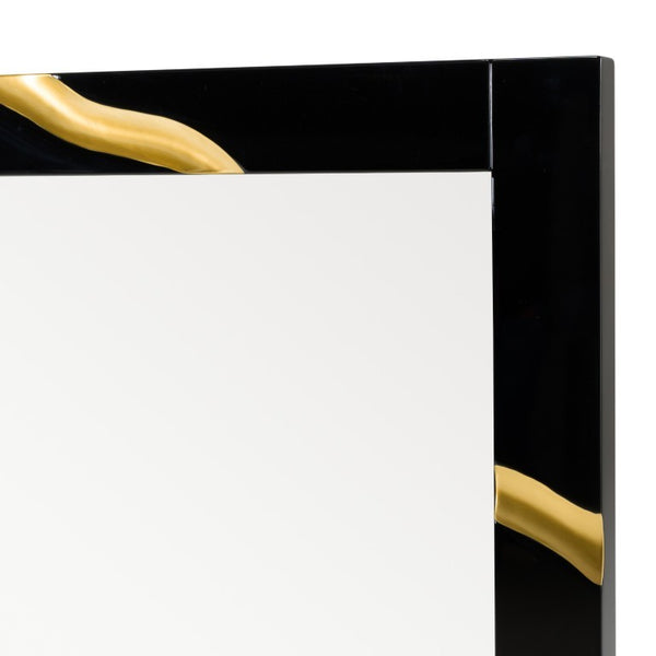 VIG Furniture Aspen Black High-Gloss Large Mirror With Gold Trim — Modern Glam Rectangular Ready-To-Hang Accent Piece VGVC-J1801-M-L-MIR