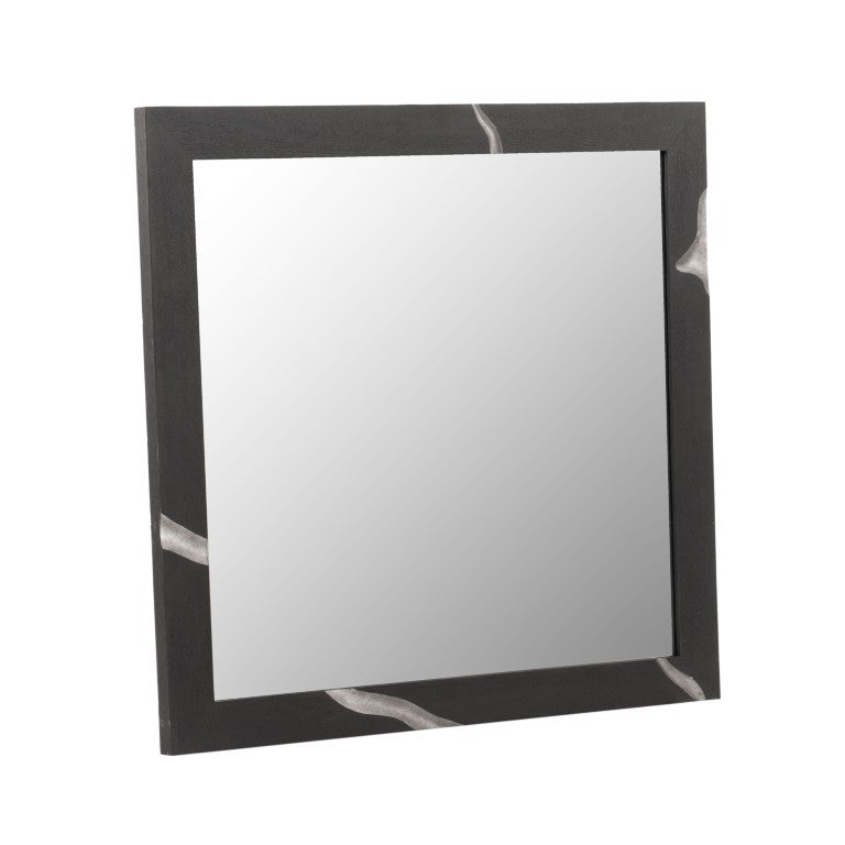 VIG Furniture Aspen Square Wall Mirror With Matte Brown Ash Veneer & Silver Accents, Modern Ready-To-Hang 39X41 VGVCJ1801-M-BRN