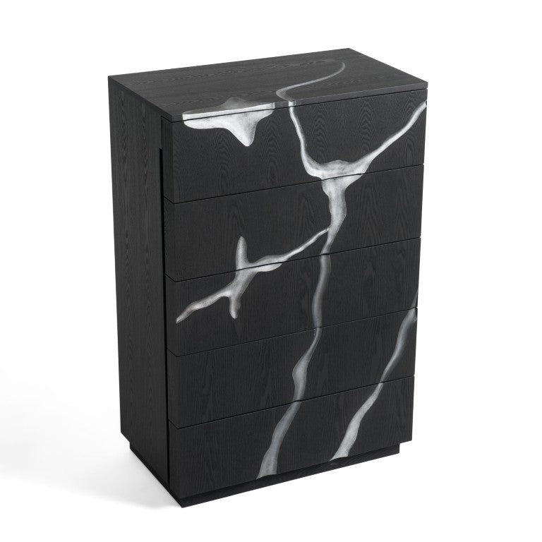 VIG Furniture Aspen Matte Brown Ash Chest With Silver Accents, 5 Soft-Closing Drawers, Minimalist Modern Design VGVCJ1801-5H