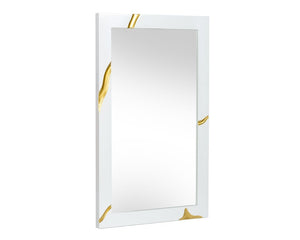 VIG Furniture Aspen High-Gloss White Mirror With Gold Trim, Rectangular 39"X41" Ready-To-Hang Modern Glam Frame VGVCJ1801-WHT-MIR