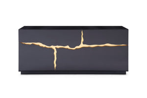 VIG Furniture Aspen High-Gloss Black Buffet With Sculptural Champagne-Gold Accent, 71" Storage Console, No Assembly Needed VGVCG1808-BLK