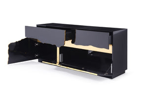 VIG Furniture Aspen High-Gloss Black Buffet With Sculptural Champagne-Gold Accent, 71" Storage Console, No Assembly Needed VGVCG1808-BLK
