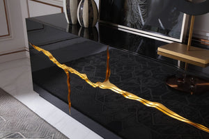 VIG Furniture Aspen High-Gloss Black Buffet With Sculptural Champagne-Gold Accent, 71" Storage Console, No Assembly Needed VGVCG1808-BLK