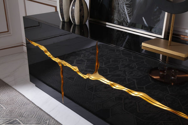VIG Furniture Aspen High-Gloss Black Buffet With Sculptural Champagne-Gold Accent, 71" Storage Console, No Assembly Needed VGVCG1808-BLK