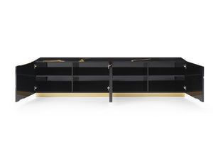 VIG Furniture Aspen Glam Modern Tv Stand With High-Gloss Black & Gold Vein Accents, 4-Door Storage, 87"W VGVCTV1801-BLK-TV