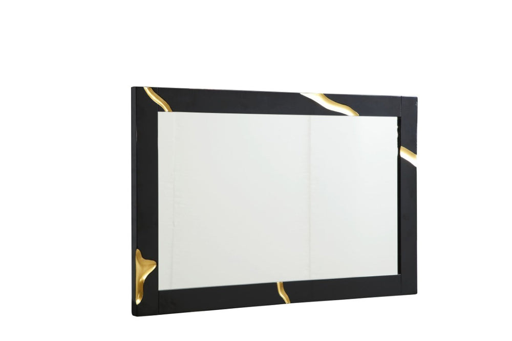 VIG Furniture Aspen Rectangular Modern Black High-Gloss Mirror With Subtle Gold Trim, Ready-To-Hang Glam Accent VGVCJ1801-M-BLK-MIR