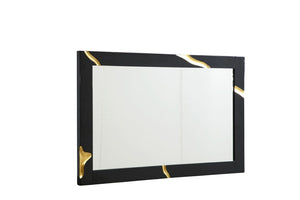 VIG Furniture Aspen Rectangular Modern Black High-Gloss Mirror With Subtle Gold Trim, Ready-To-Hang Glam Accent VGVCJ1801-M-BLK-MIR