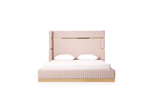 VIG Furniture Sterling Modern Beige Bonded Leather Eastern King Bed With Rose Gold Accents & Soft-Closing Nightstands VGVCBD1901-BEI-BED-2NS-SET-EK