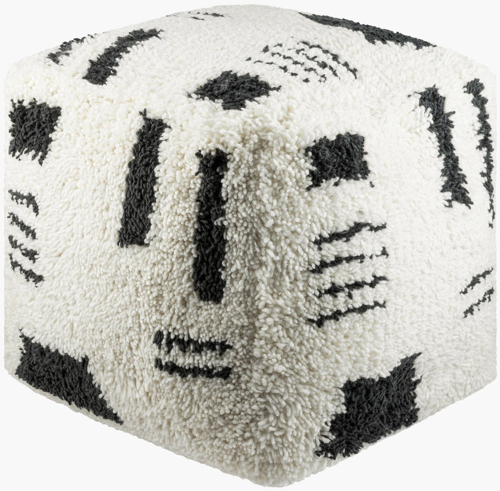 Surya Aksel Stylish 18"H X 18"W X 18"D Hand-knotted Pouf – Luxurious Wool & Cotton Ideal For Modern Decor Ivory Wool,Cotton,Cotton,Polybeads Aspf002-181818