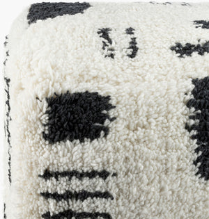 Surya Aksel Stylish 18"H X 18"W X 18"D Hand-knotted Pouf – Luxurious Wool & Cotton Ideal For Modern Decor Ivory Wool,Cotton,Cotton,Polybeads Aspf002-181818