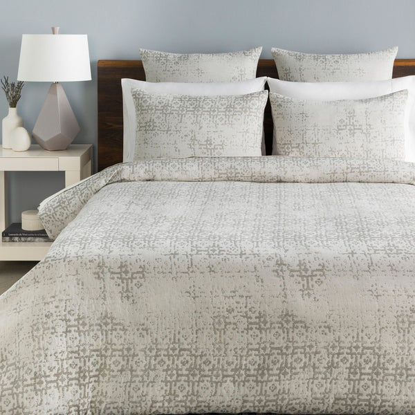 Livabliss Abstraction Cotton Geometric Print Sheet Set for Neutral Bedroom Decor Styling Ivory, Light Gr 88"W x 92"L, 26"W x 20"L ASR1000-FQSET