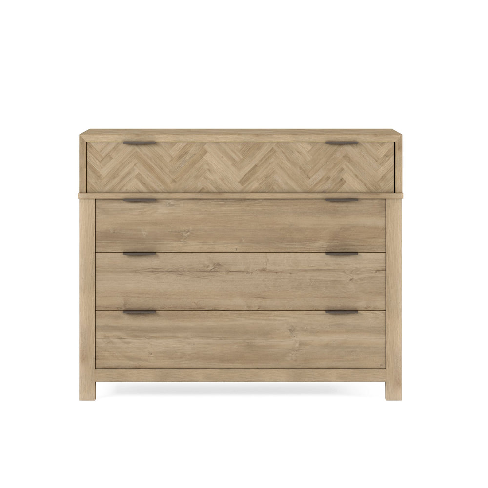 A.R.T. Furniture Garrison Accent Chest - Stylish Washed Oak Storage With Herringbone Design & Cedar Lined Drawers Brown Parawood Solids With Ash Embossing,White Oak Veneers,Metal 322158-1302