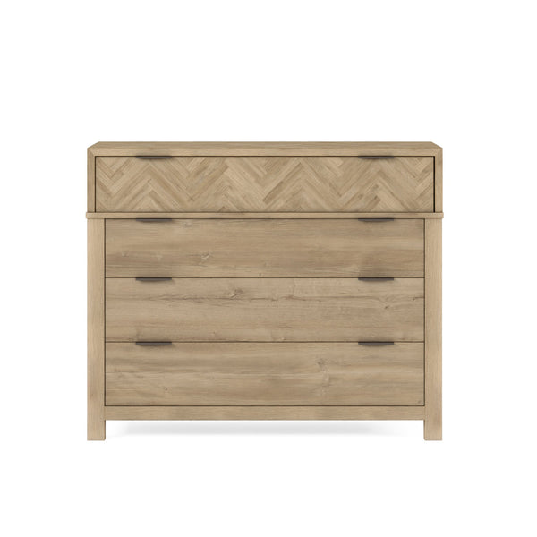 A.R.T. Furniture Garrison Accent Chest - Stylish Washed Oak Storage With Herringbone Design & Cedar Lined Drawers Brown Parawood Solids With Ash Embossing,White Oak Veneers,Metal 322158-1302