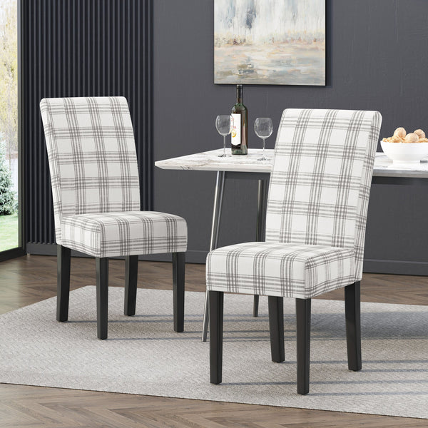 English Elm Christopher Knight Home® - DINING Chair with Plush Fabric Upholstery, Rubberwood Legs, Contemporary Minimalist Comfort and Style Grey Plaid 60162.00GRYPLD