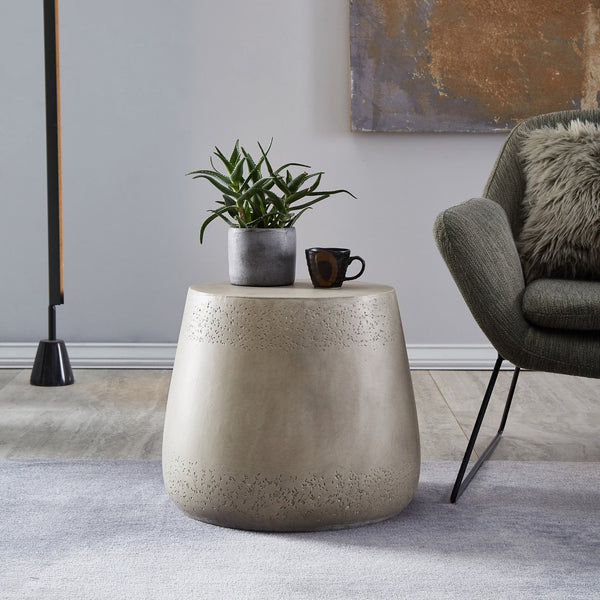 English Elm Orion Concrete Drum Side Table with Sculptural Flared Base for Eclectic Living Spaces 69455.00CONRT