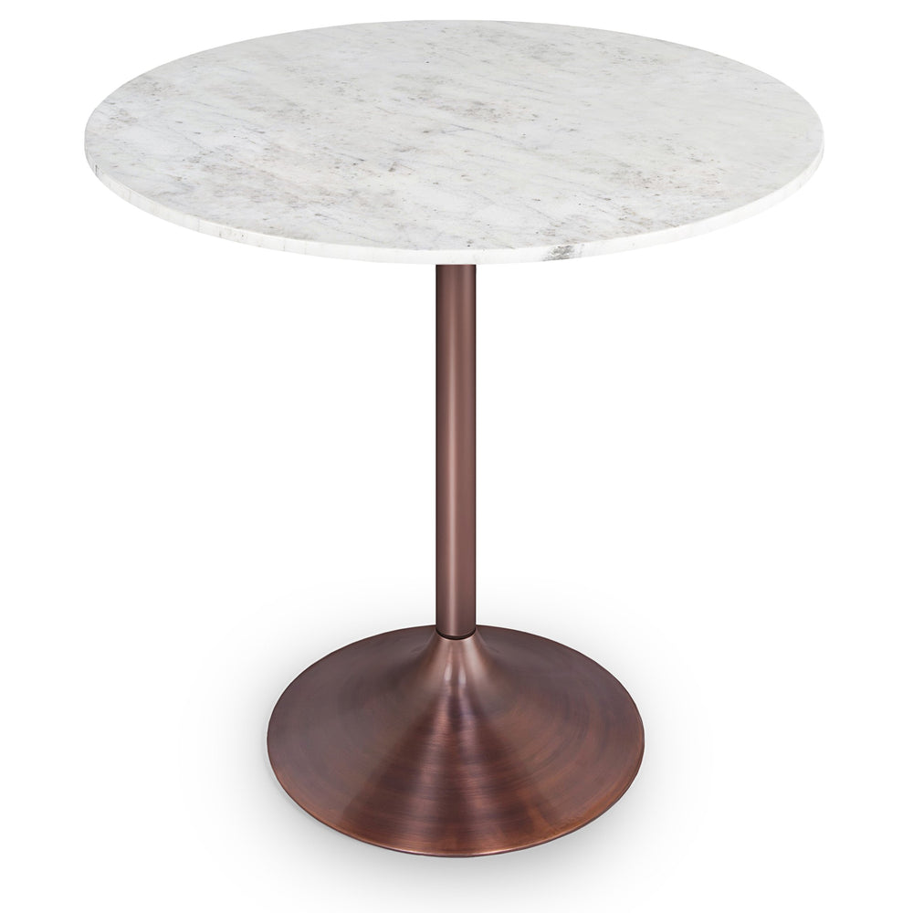 English Elm Osborne 36" Round Genuine White Marble Dining Table with Antique Copper Iron Base, Compact Chic B136P159939