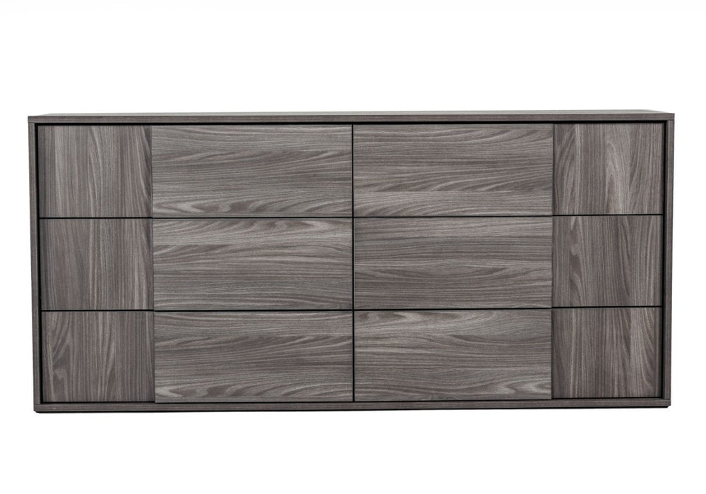 VIG Furniture Asus Italian Elm Grey Dresser — 6-Drawer Matte Veneer, Asymmetrical Built-In Handles, Made In Italy (W66") VGACASUS-DRS-GRY-1