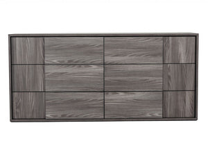 VIG Furniture Asus Italian Elm Grey Dresser — 6-Drawer Matte Veneer, Asymmetrical Built-In Handles, Made In Italy (W66") VGACASUS-DRS-GRY-1