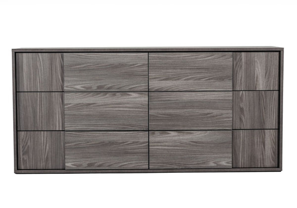 VIG Furniture Asus Italian Elm Grey Dresser — 6-Drawer Matte Veneer, Asymmetrical Built-In Handles, Made In Italy (W66") VGACASUS-DRS-GRY-1