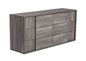 VIG Furniture Asus Italian Elm Grey Dresser — 6-Drawer Matte Veneer, Asymmetrical Built-In Handles, Made In Italy (W66") VGACASUS-DRS-GRY-1
