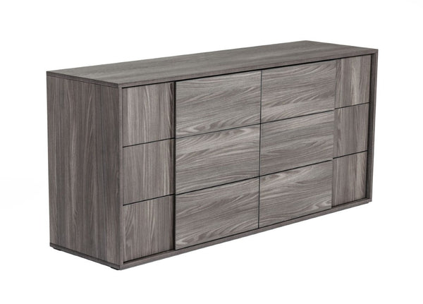VIG Furniture Asus Italian Elm Grey Dresser — 6-Drawer Matte Veneer, Asymmetrical Built-In Handles, Made In Italy (W66") VGACASUS-DRS-GRY-1