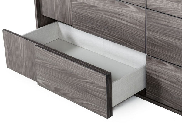 VIG Furniture Asus Italian Elm Grey Dresser — 6-Drawer Matte Veneer, Asymmetrical Built-In Handles, Made In Italy (W66") VGACASUS-DRS-GRY-1