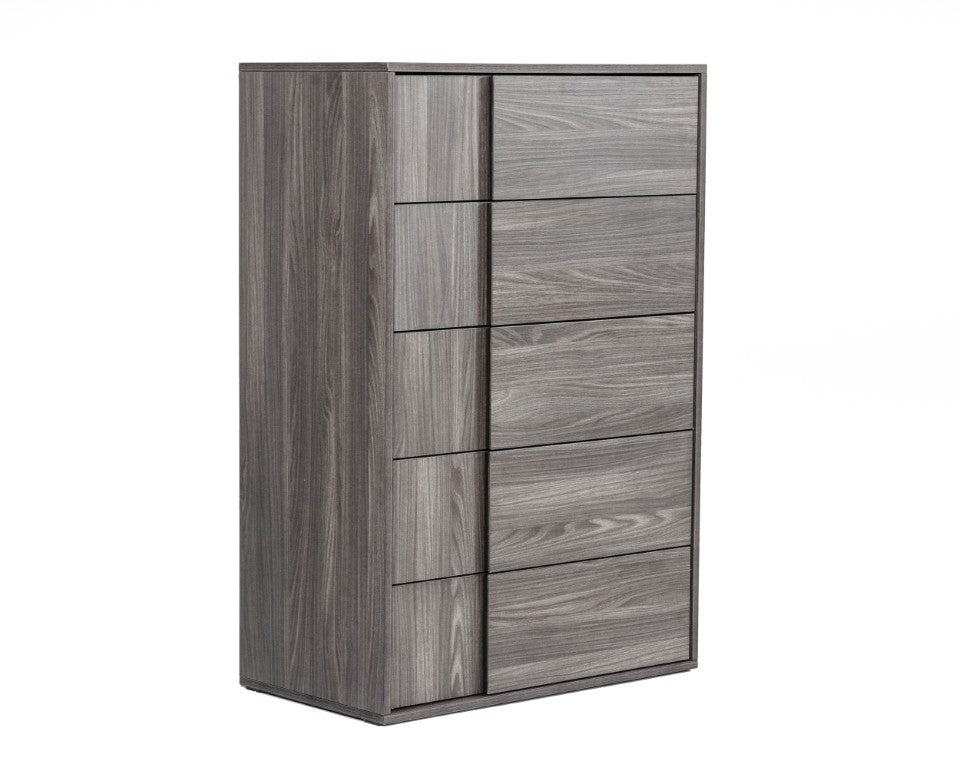 VIG Furniture Asus Italian Elm Grey Chest With 5 Soft-Close Drawers, Matte Veneer, Built-In Handles, 33.4X18.5X50" VGACASUS-CHEST-GRY-1