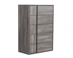 VIG Furniture Asus Italian Elm Grey Chest With 5 Soft-Close Drawers, Matte Veneer, Built-In Handles, 33.4X18.5X50" VGACASUS-CHEST-GRY-1