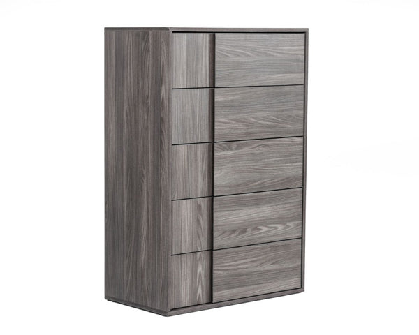 VIG Furniture Asus Italian Elm Grey Chest With 5 Soft-Close Drawers, Matte Veneer, Built-In Handles, 33.4X18.5X50" VGACASUS-CHEST-GRY-1