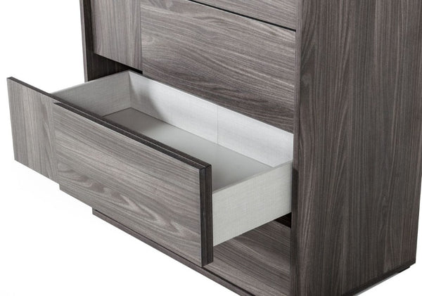 VIG Furniture Asus Italian Elm Grey Chest With 5 Soft-Close Drawers, Matte Veneer, Built-In Handles, 33.4X18.5X50" VGACASUS-CHEST-GRY-1