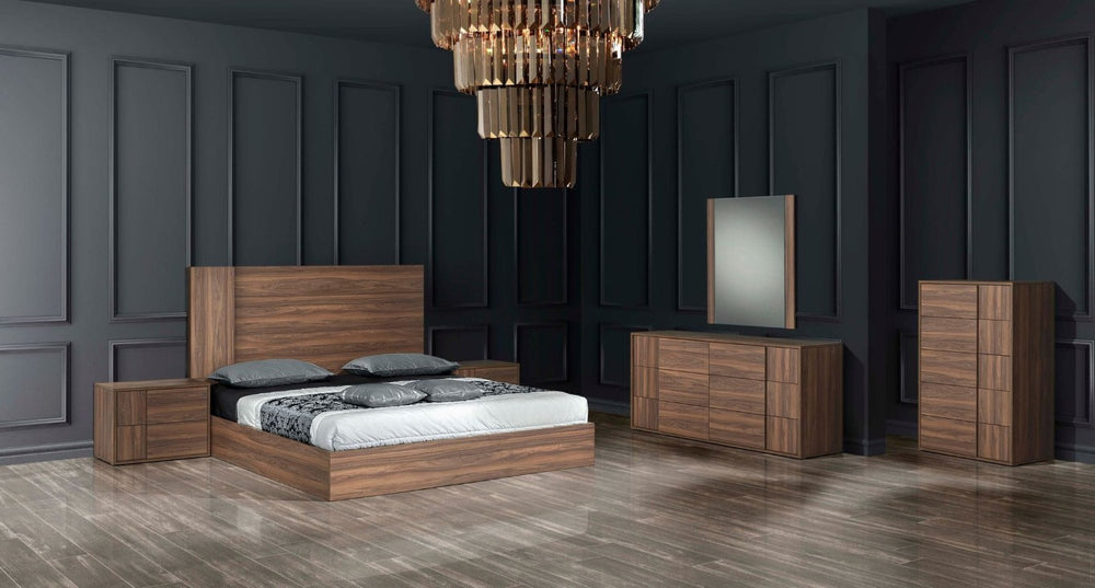 VIG Furniture Asus Italian Walnut Queen Bedroom Set - Modern Matte Veneer, Slat System, 4-Piece Suite, Made In Italy VGACASUS-SET-Q