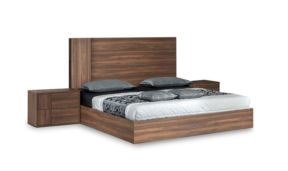 VIG Furniture Asus Queen Italian Walnut Platform Bed — Modern Matte Walnut Veneer, Slatted Support, No Box Spring Needed VGACASUS-BED-Q